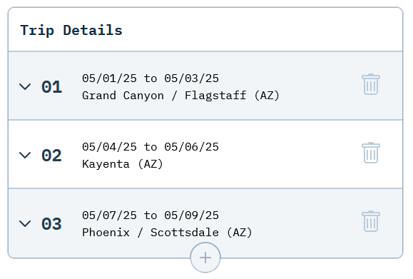 Screenshot showing the calculator with multiple locations